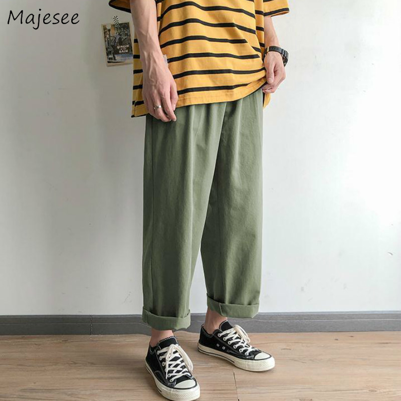 Casual Pants Men Loose Straight All-match Ankle-length Cargo Wide-leg Mens Trousers Ins Solid Simple Trendy Oversize 3XL Korean
