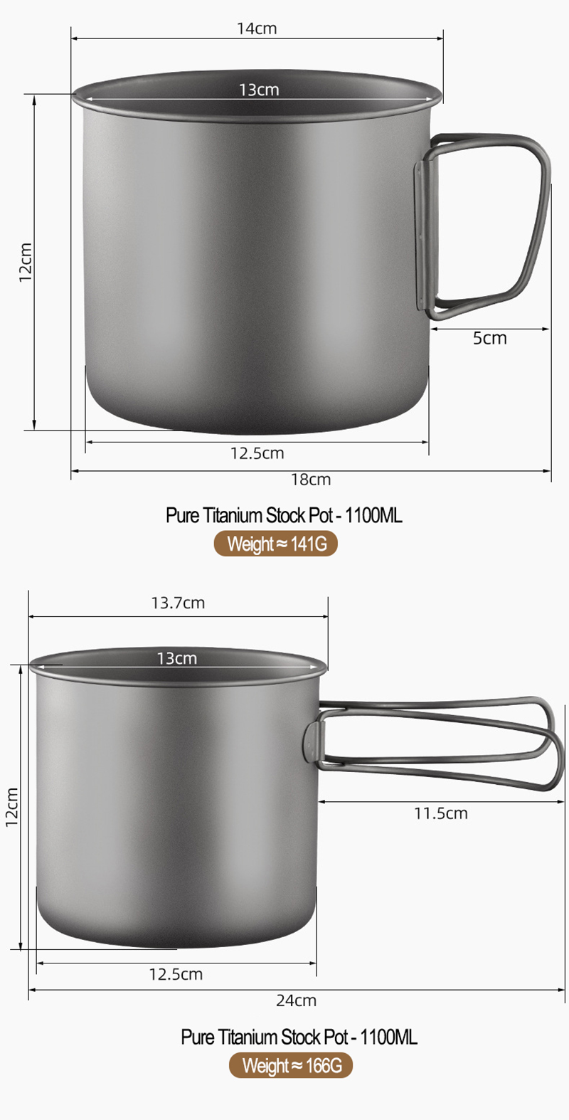 Titanium 1100ml Pots and Pans