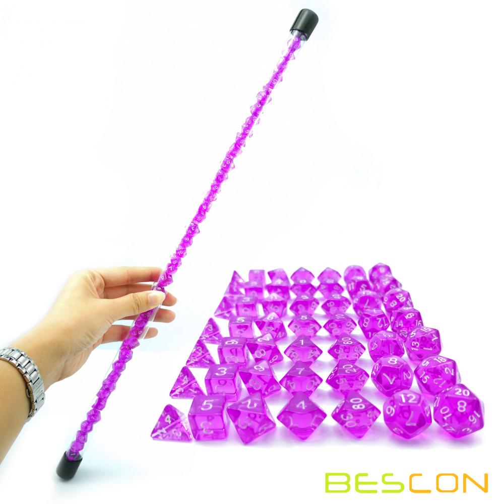 Bescon 49pcs Gem Purple Mini Polyhedral Dice Set in Long Tube, Gem Mini Dungeons and Dragons RPG Dice 7X7pcs, Long Stick Set