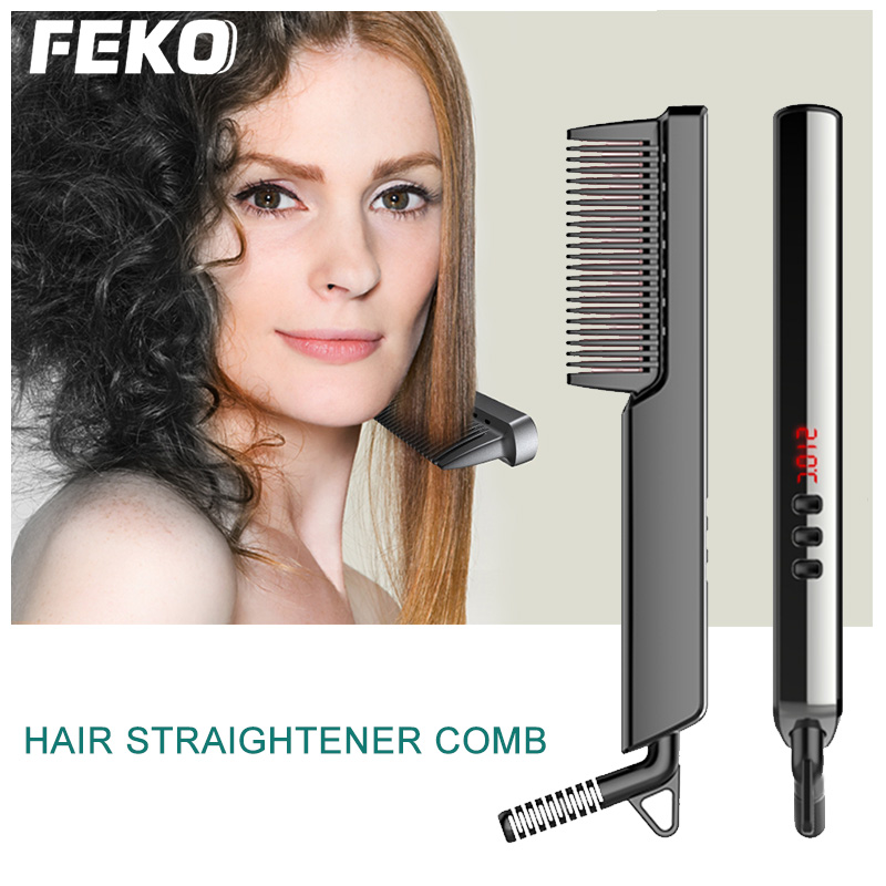 Hair & Beard Anion Straightener Heating Comb Multifunctional Styling Tool Hair Brush Irons Hot Comb Straightening Curling Comb