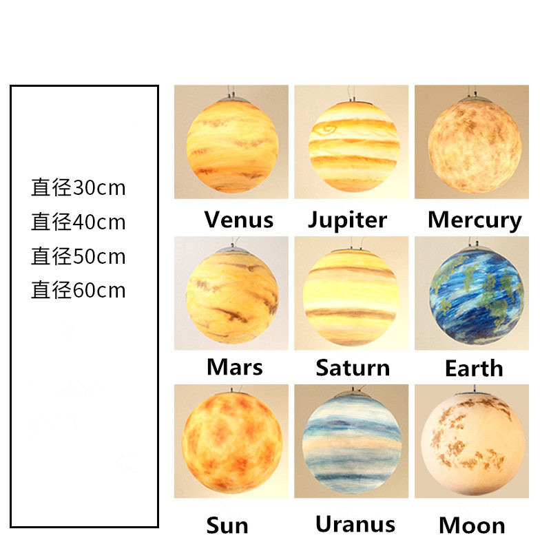 Nordic Creative Universe Planet Acrylic Pendant Light Moon Sun Earth Mars Uranus Mercury Jupiter Saturn Planet Lamps