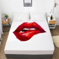 3D Bed Sheet with Elastic Fitted Sheet Double Mattress Cover 135/150/180/220/160x200 Fashion Bedding Red lips Drop ship