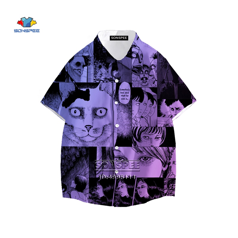 Japan Horror Manga Junji Ito Shirt 3D Printed Tomie Girl Hawaiian Shirt Summer Casual Beach Shirts Short Sleeve Oversized Tops