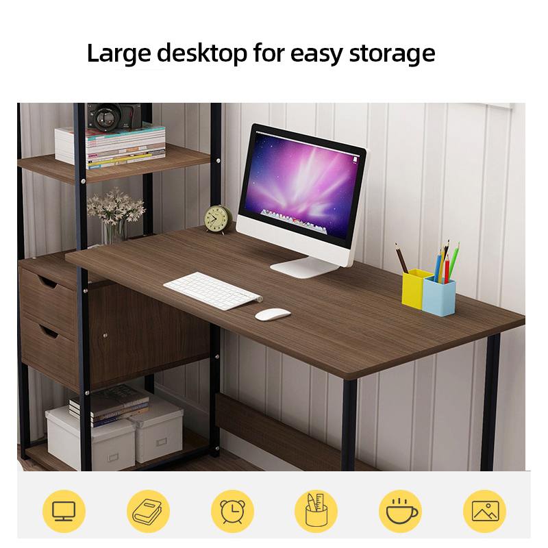 Upgraded Computer Laptop Desk 120cm Modern Style Computer Desk with 4 Tiers Bookshelf for Home Office Studying Living Room