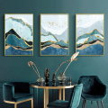 Abstract Mountain Bird Canvas Art Poster Nordic Print Blue Landscape Painting Modern Wall Picture for Living Room Decor