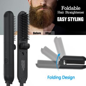 Portable Electric Hair Straightening Beard Brush Fast Styling For Men Hair Straightener Curling Iron Foldable Comb For Traveling