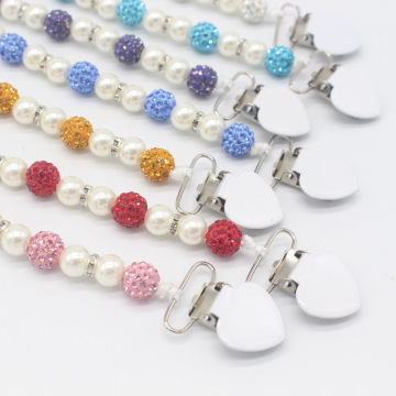 2019 New Nipple Holder Beaded Crystal Baby Pacifier Clip Chain Nipple Leash Strap Metal Pacifier Clips Soother Chain