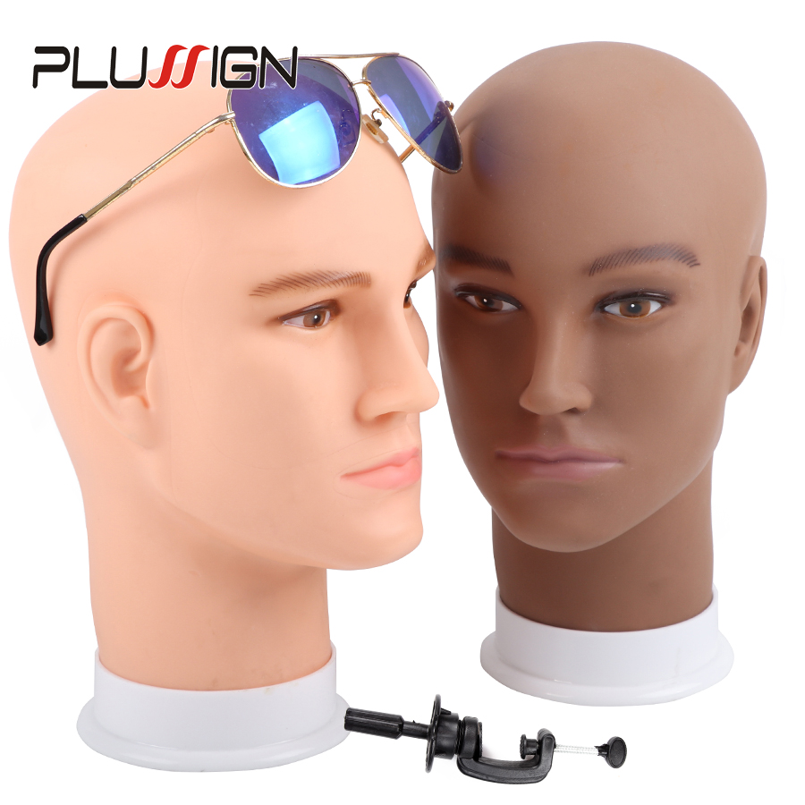 Famous Brand Plussign Male Bald Head No Hair Mannequin Jewelry Model Glass Hat Wig Display Base Man Pvc Training Practice Head