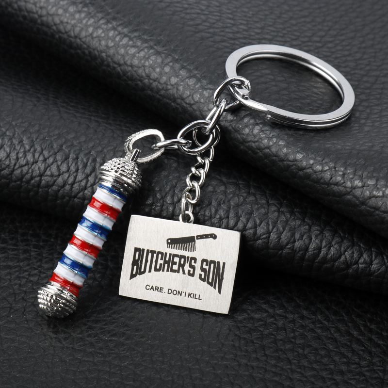 New Barber Shop Barber Pole Hairdressing Tool Keychains Scissors Hair Dryer Comb Shaver Keyring Key Chains Hairdresser Jewelry