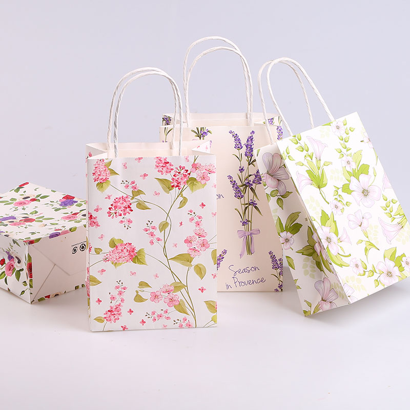 20pcs Flowers Print Gift Bag for Wedding Lavender,Cherry Blossom,Rose Paper Gifts Bags with Handles Birthday Candy Bags