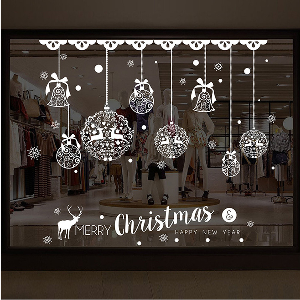 Christmas Shop Window Glass Stickers Xmas Decoration Wall Stickers New Festival Removable Decals Christmas Bells Deer Wallpaper