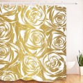 180*180 Gold and White Roses Shower Curtains WaterProof Polyester Bathroom Curtain Fabric for Bathtub Home Decor with 12 Hook