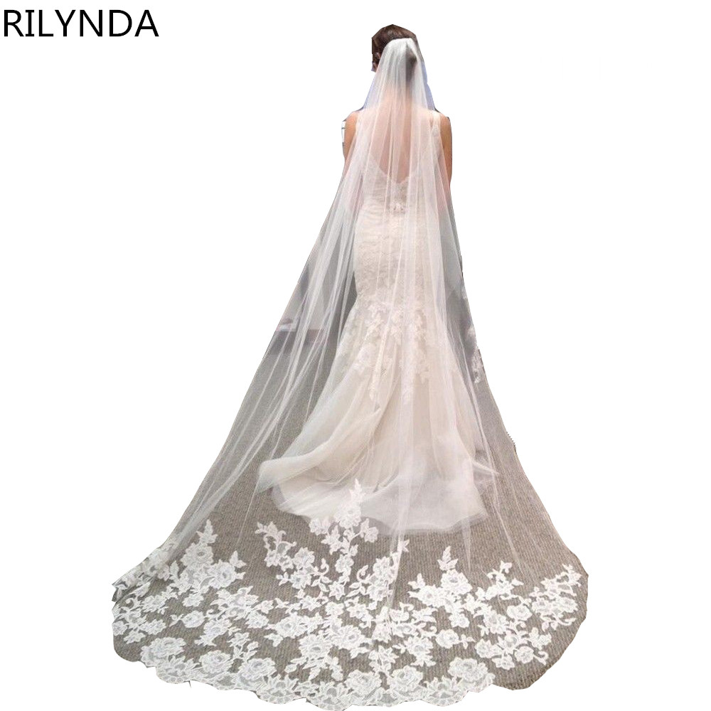 3 Meter Cathedral Wedding Veils Long Lace Edge Bridal Veil with Comb Wedding Accessories Bride Mantilla Wedding Veil