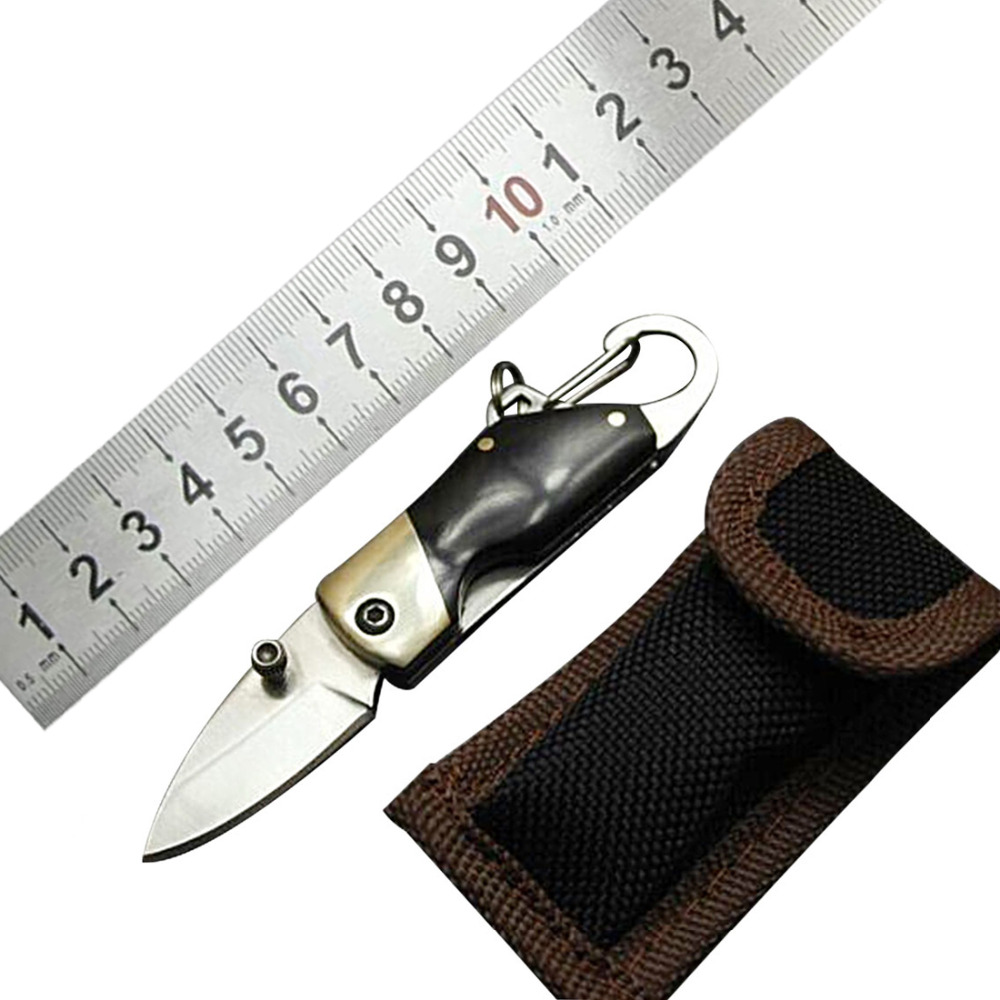 Mini folding Knife Stainless Steel with carabiner hanging buckle hike Outdoor Camp Survive kit portable Pocket tool
