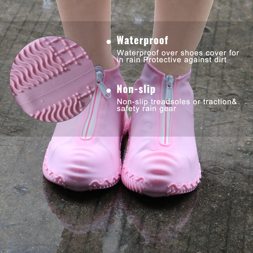 1 Pairs Rubber Boots Men and Women Waterproof Shoe Covers Reusable Kids Silicone Covers shoe Unisex Zipper Rain Shoe Protection