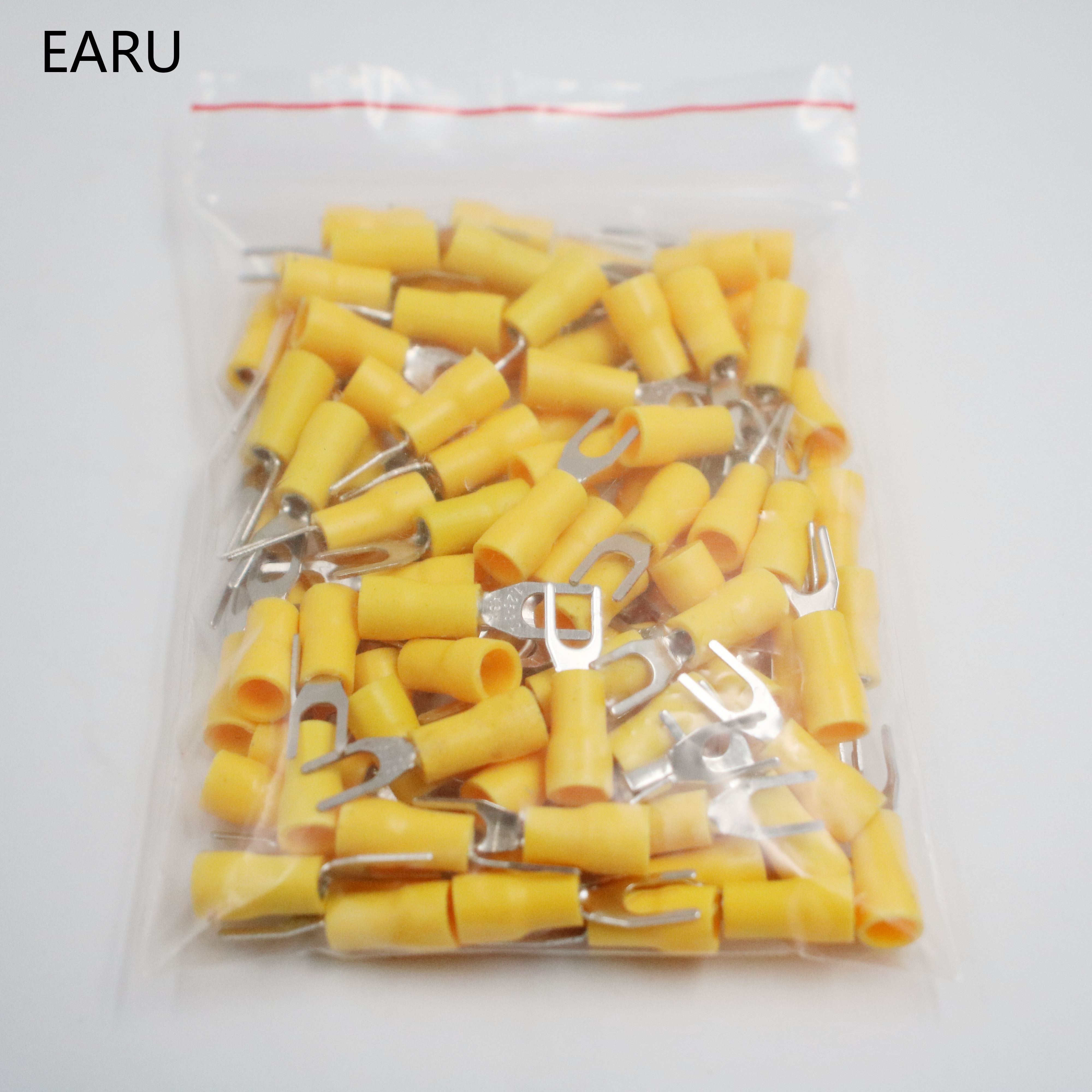 SV5.5-6 Yellow Furcate terminals Cable Wire Connector 100PCS 16~14AWG Yellow Furcate Fork Spade Crimp Terminals SV5-6 SV