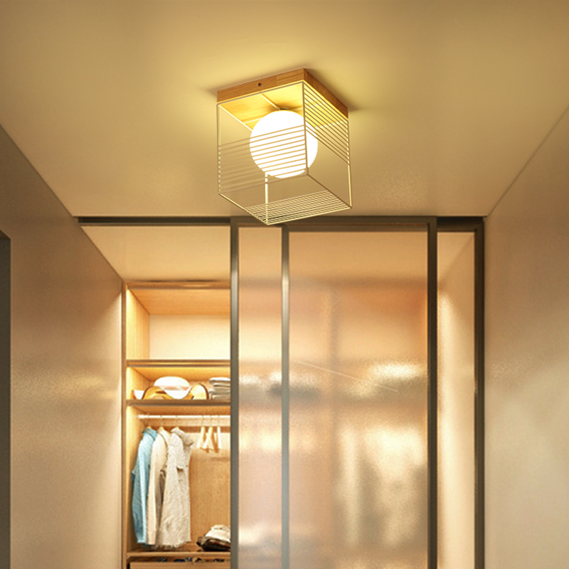 2019 New Nordic Indoor Wood Led Ceiling Light Fixture Luminaire Modern Iron Net Bedroom Corridor Hallway Mount Lamp Aisle Decor