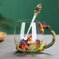 Creative Enamel Colored Water Mug with Flower Tea Mug Household Transparent Crystal Glass Lead-free Hot Tea Cup High-end Gift