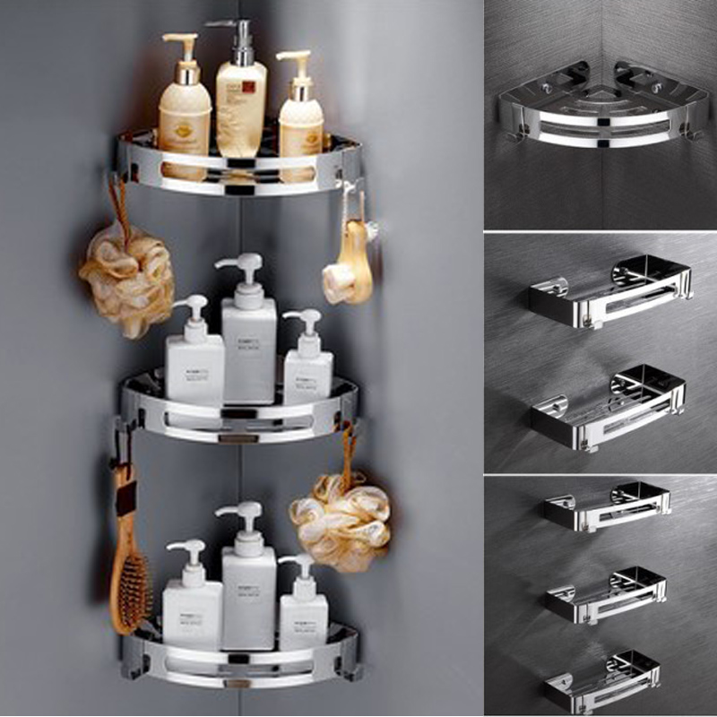 Bathroom Shelves Kitchen Wall Shelf Sucker Wall Mounted Storage Corner Shelf Shampoo Storage Rack with Hook Bathroom Accessories