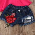 2019 Baby Summer Clothing Fashion Infant Baby Girl Clothes Sets Solid T-shirt Vest Tops+Denim Embroidery Shorts Pants Outfit