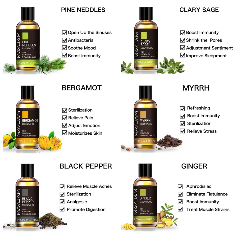 30ml Patchouli Aroma Oil Diffuser Pure Natural Essential Oils Pine Neddles Pepper Sage Myrrh Lemongrass Ginger Geranium Oil