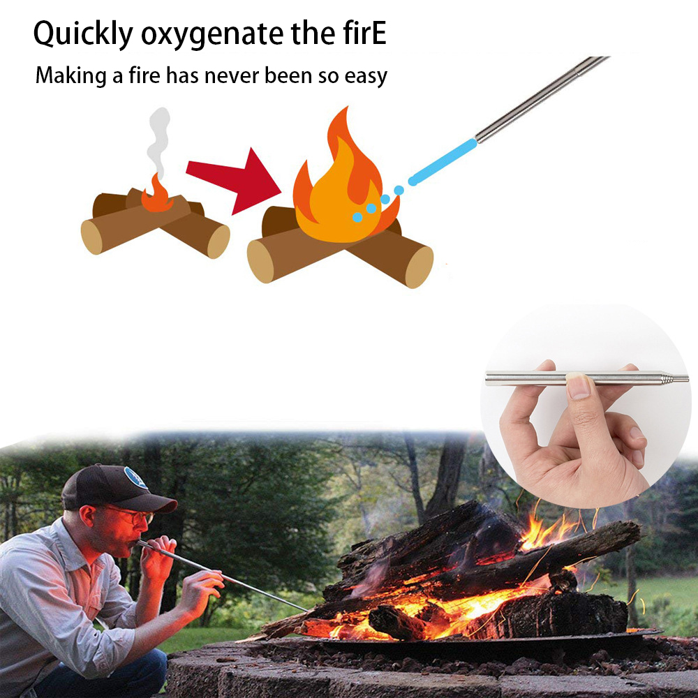 Blow Fire Tube Mouth Blowpipe Collapsible Retractable Camping Blow Fire Tube Lighter Survival Tool Camping Equipment Fire Stick
