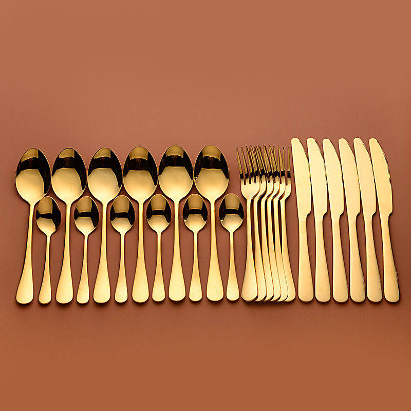 Gold Tableware Forks Knives Spoons Stainless Steel Golden Cutlery Set Silverware Set 24 Pcs Stainless Steel Cutlery Complete New