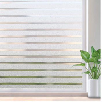 LUCKYYJ Window Sticker Striped Window Decal Non-Adhesive Privacy Film, Vinyl Glass Film Window Tint for Home Kitchen and Office