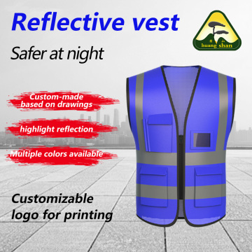 Deep blue zipper multi pocket safety vest