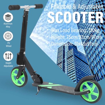 Aluminum Alloy Foldable Scooter Road Ride Adjustable Height Foot Kick Scooter Back Brake Adult/Kids 2 Wheels Urban Skateboard