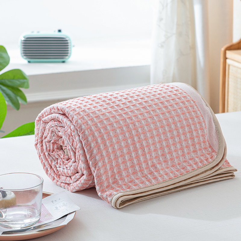 Bonenjoy 100%Cotton Knitted Blanket for Summer Pink Color High Quality Cotton Summer Thread Blankets Single Queen Towel Blanket