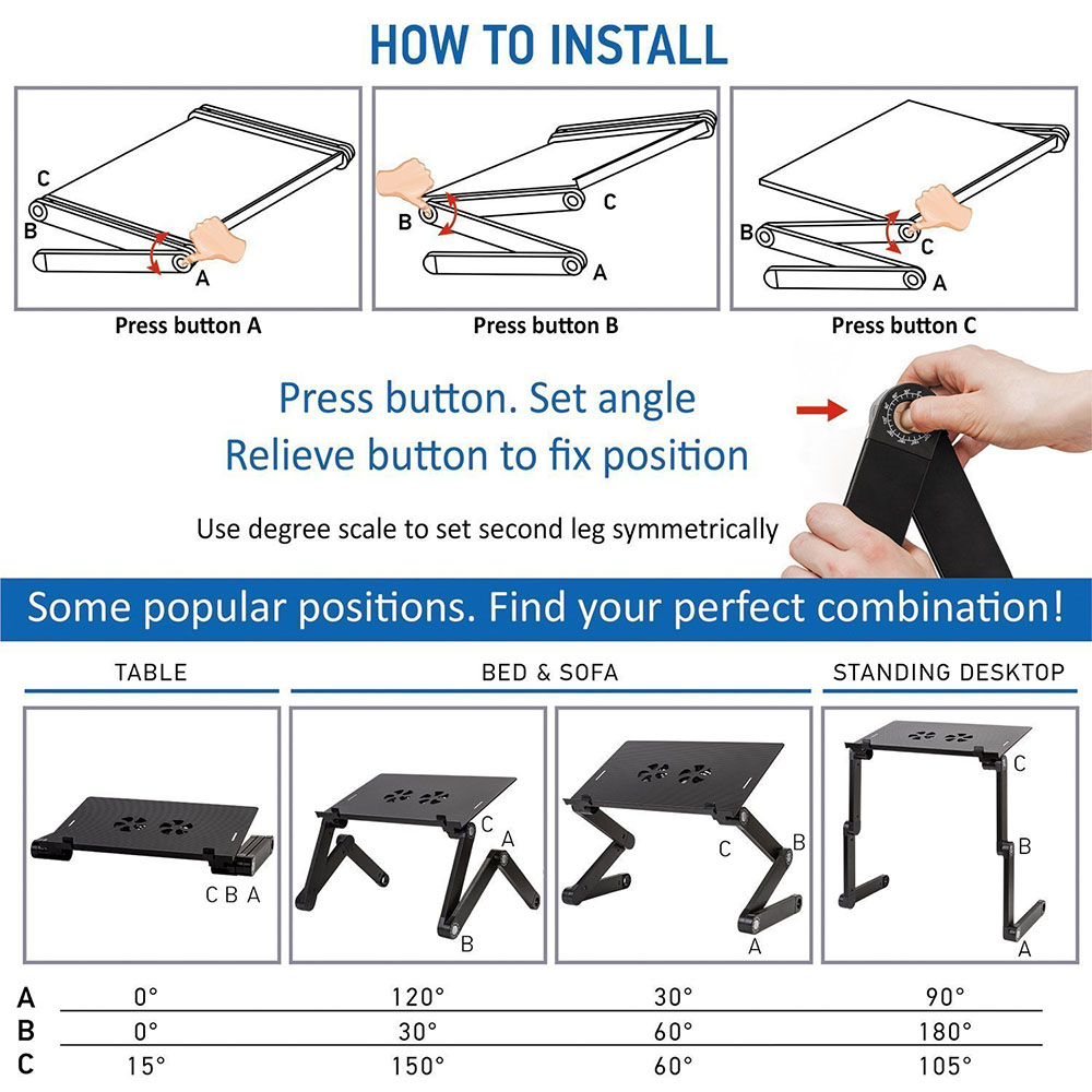 Cooling Fan Laptop desk Portable Adjustable Foldable Computer Desks Notebook Holder tv bed PC Lapdesk Table Stand With Mouse Pad