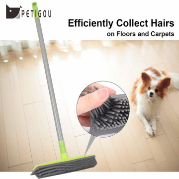 Long Push Broom Handle Rubber Bristles Adjustable Sweeper Squeegee Edge with Soft Rubber Bristles Suitable for Removing Pet Hair