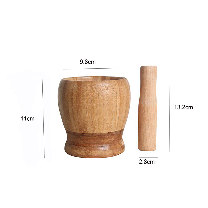 Bamboo Pestle Grinding Bowl Set Mortar And Garlic Pot Spice Pepper Mill Tools Kitchen Tools