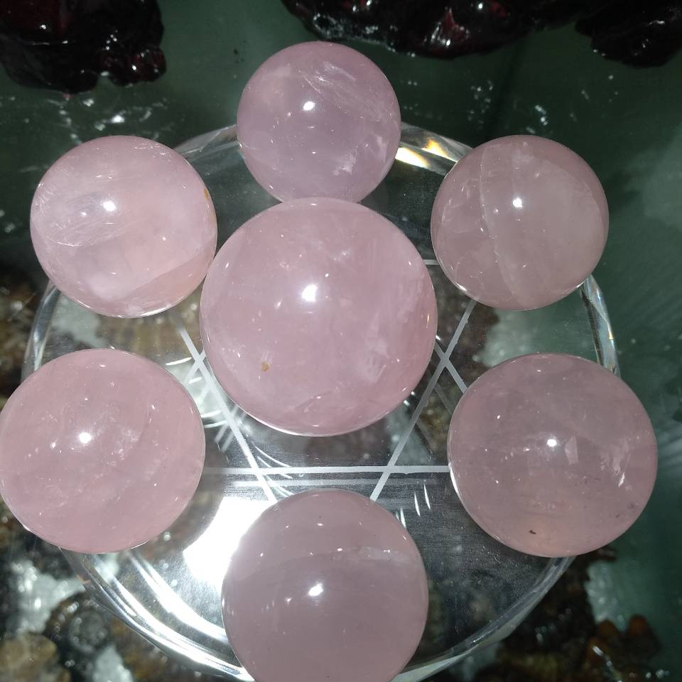 Natural Rose Quartz Crystal Ball Seven Star Array Set Healing Plate Gemstone
