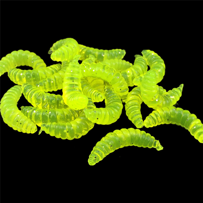 Lifelike 100PCS Green Fishing Soft Lure Simulation Bait Maggot Worm Fishing Tackle Glow Shrimps Fish Lures Easy To Attract Fish