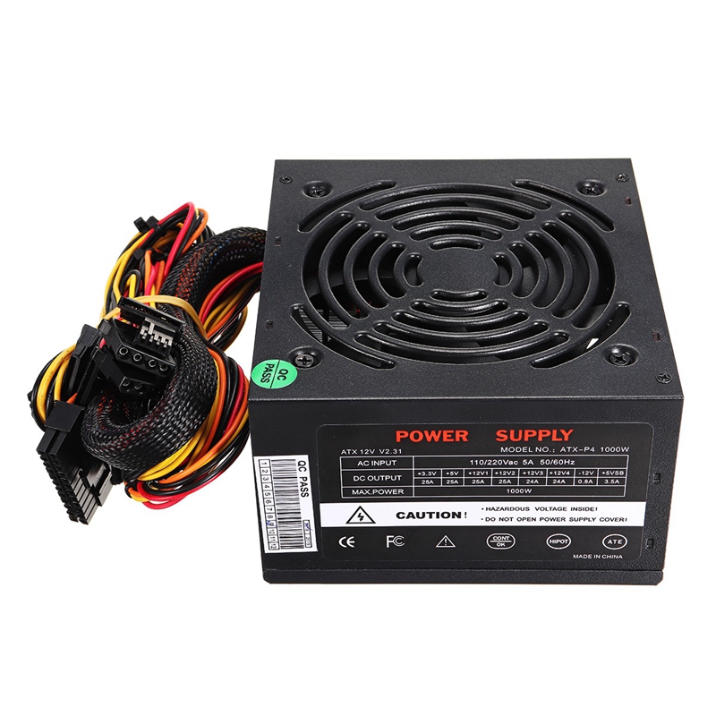 EU Plug Black 1000W Power Supply Psu Pfc Silent Fan Atx 24pin 12V PC Computer Sata Gaming PC Power Supply For Intel Amd Comput