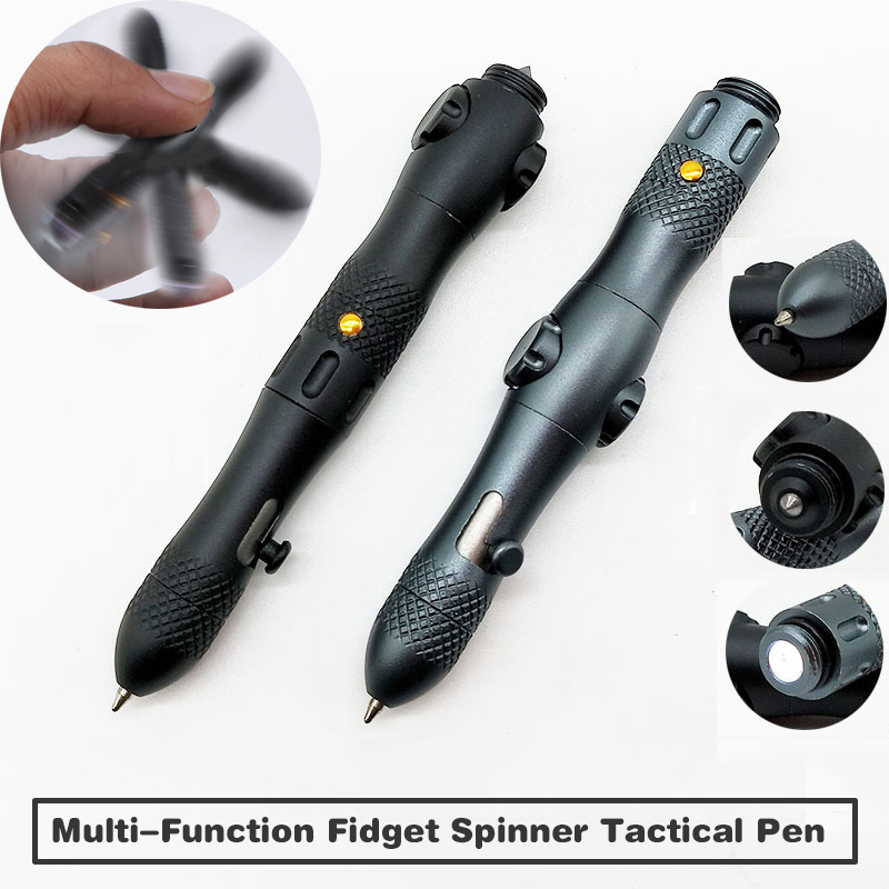 Multi-function Fidget Spinner Self Defense Tactical Pen Flashlight Emergency Glass Breaker Outdoor Survival EDC Tools Boys Gift