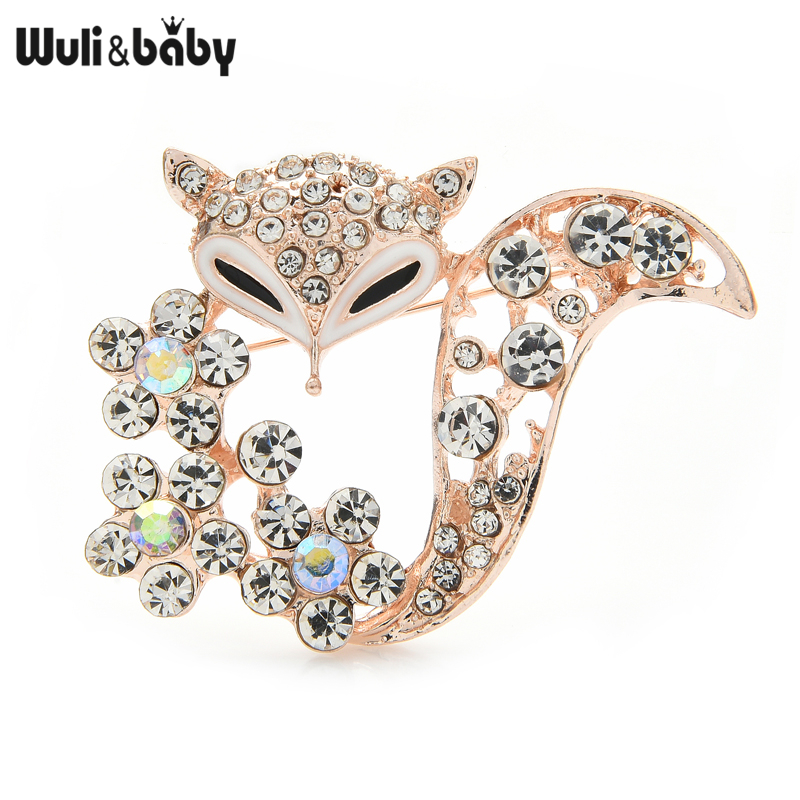 Wuli&baby Rhinestone Fox Brooches Women Flower Animal Office Casual Brooch Pins Gifts