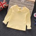 2018 Girls T-shirts Solid Long Sleeve Cotton T shirt Peter Pan Collar Baby Toddler Girl Blouse Shirts Kids Tops Clothes JW6693