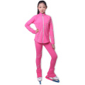 Customized Figure Skating Suits Jacket and Pants Long Trousers for Girl Women Training Ice Skating Warm black pink Mesh sleeve