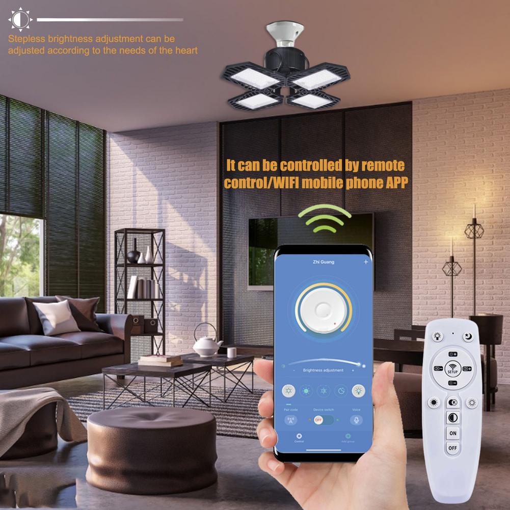 100W Stepless Dimmable Garage Light APP Remote Control Deformable Ceiling Lamp E26 Industrial Lighting For Warehouse Workshop