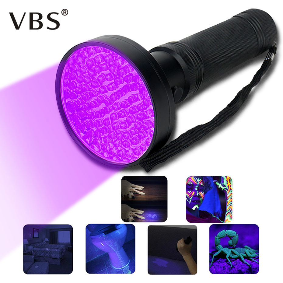 UV Flashlight 100 LED Torch Light 395nm Violet Flash Light Ultraviolet Lights UV Lamp Aluminum AA Battery Checking Lamp Linterna