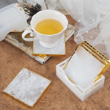 Square Coaster Silicone Mirror with Coaster Storage Box for Diy Jewelry Making Casting Moulds for Resin