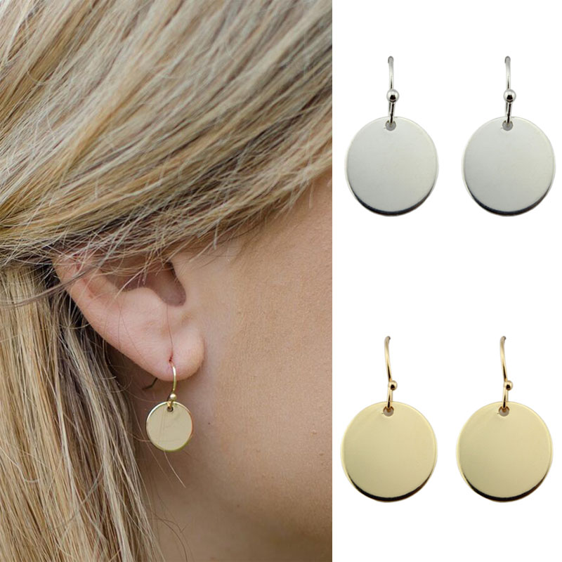 Vintage Gold/ Disk Round Minimalist Circle Dangle Earrings 2019 Fashion Women Monogram Blank Hook Earrings Jewelry New