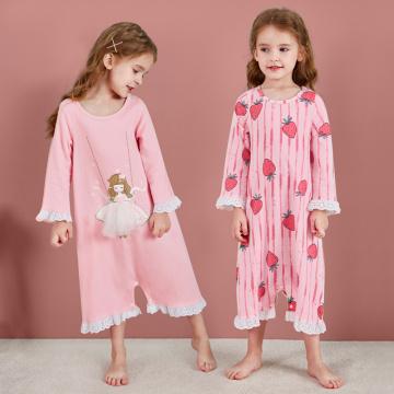 3-12 Yrs Child Girls Spring Autumn Nightgown Sleepwear Cotton Long Sleeve Sleeping Dress Kids Cartoon Printed Nightwear