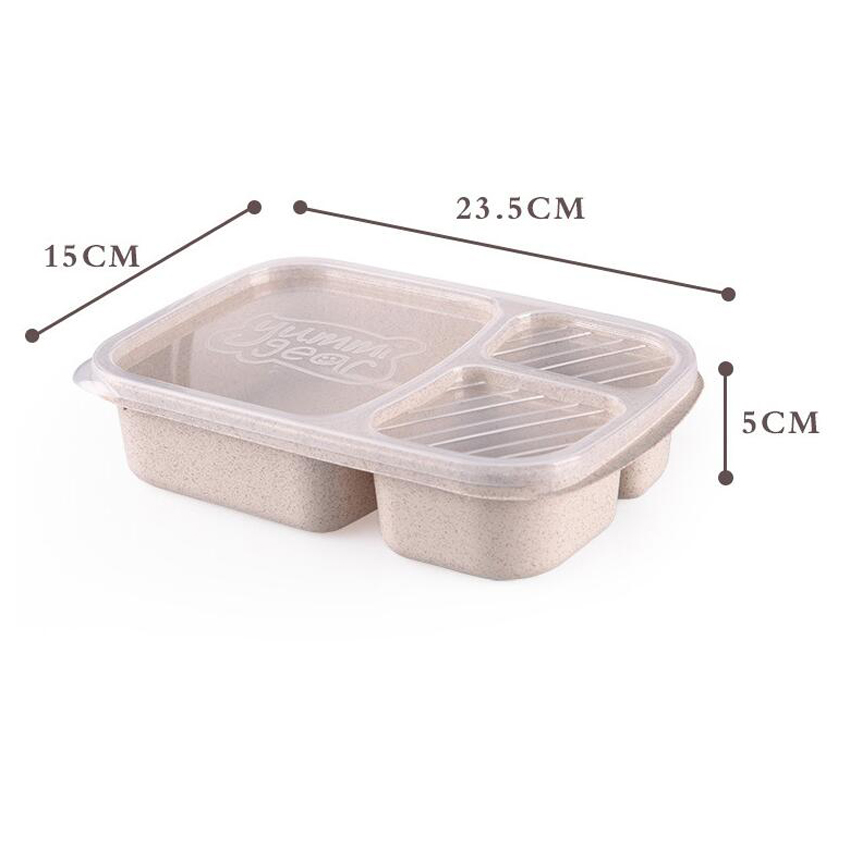 Lunch Wheat Straw Bento Box 3 Grid With Lid Microwave Food Box Biodegradable Storage Container Lunch Bento Boxes Dinnerware Set