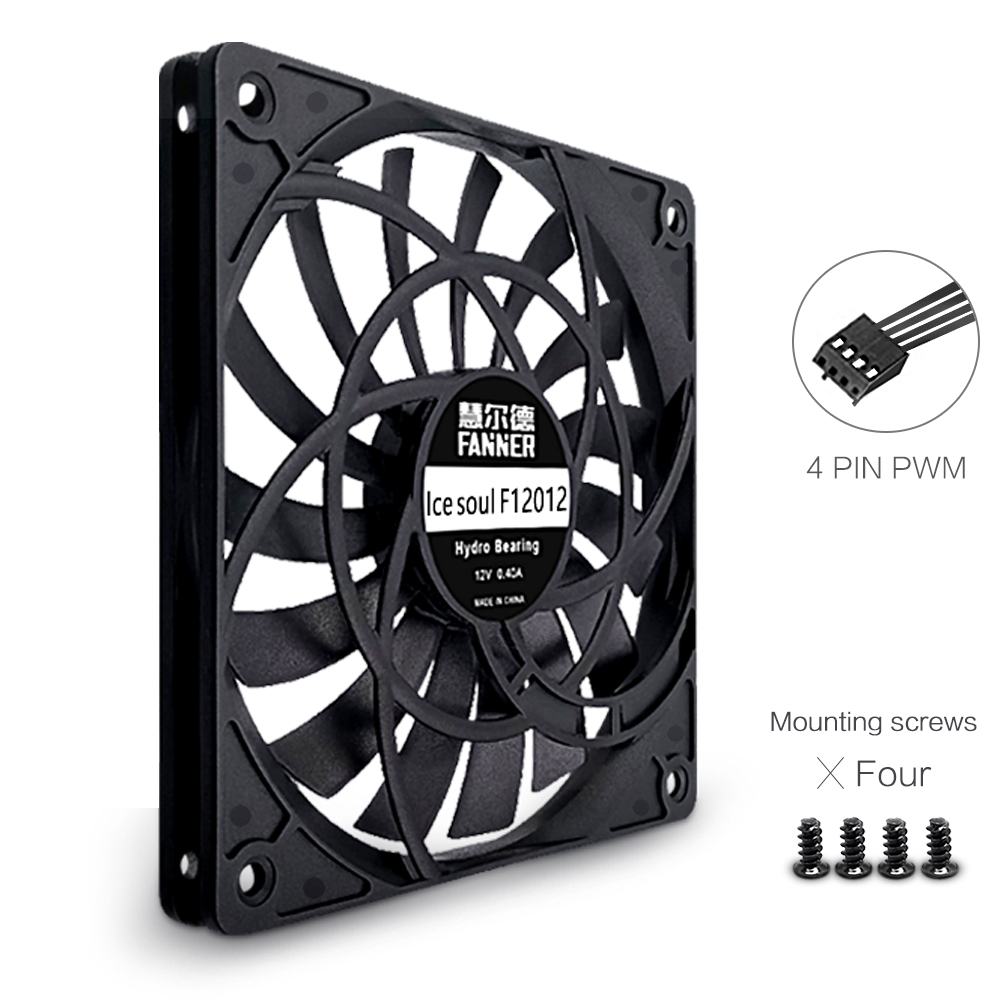 FANNER F12012 120*120*12MM Super thin radiator fan water cooling cabinet exhaust fan 4 pin pwm adjust speed