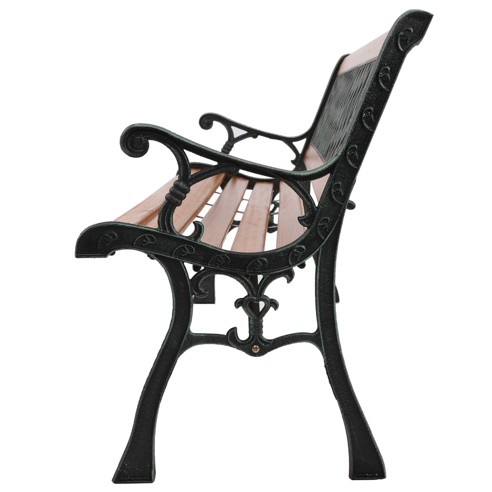 49in Outdoor Patio Porch Garden Bench Chair Deck Hardwood Cast Iron Love Seat Weave Style Back Easy to Assemble Clean U.S. Stock