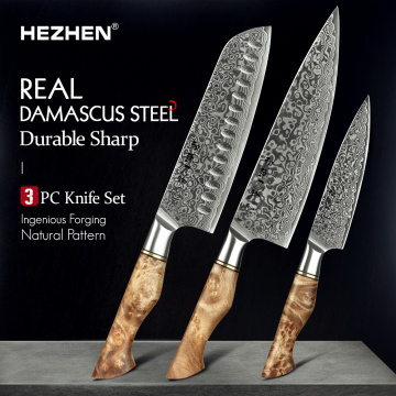 HEZHEN 3PC Knife Set professional Damascus Steel Utility Santoku Chef Knife For Meat Vg10 Japanese Cook Kitchen Knife